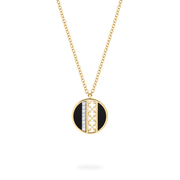 Onyx and Diamond Medallion Pendant Necklace, Medium (18 mm)